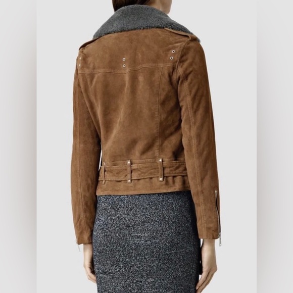 All Saints Plait Western Biker Suede Jacket-Women's US 6 - Picture 3 of 16